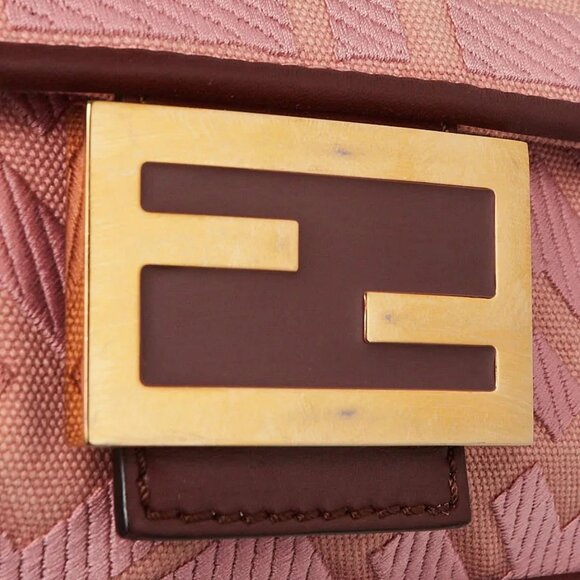 Fendi Pink FF Cotton Canvas Medium Baguette Bag - 8BR600 - Picture 5 of 11